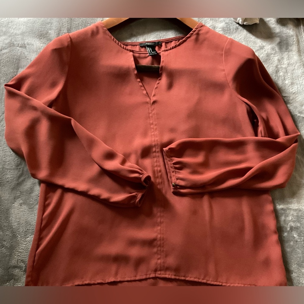 Forever 21 Rust Red Long-Sleeve V-Notch Blouse